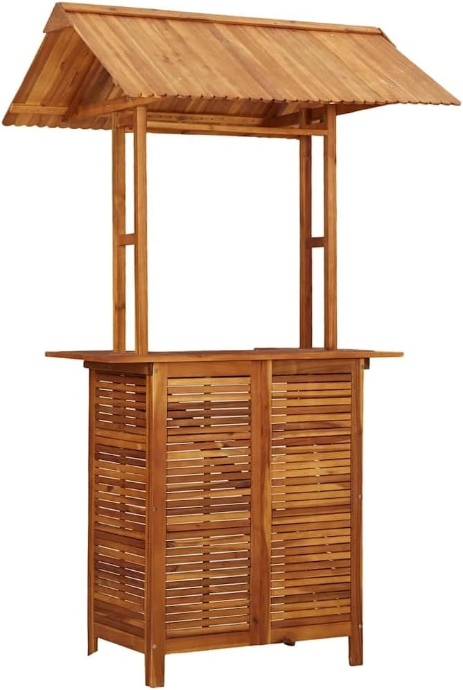 Table de bar extérieure avec auvent en bois d'acacia 113x106x217 cm
