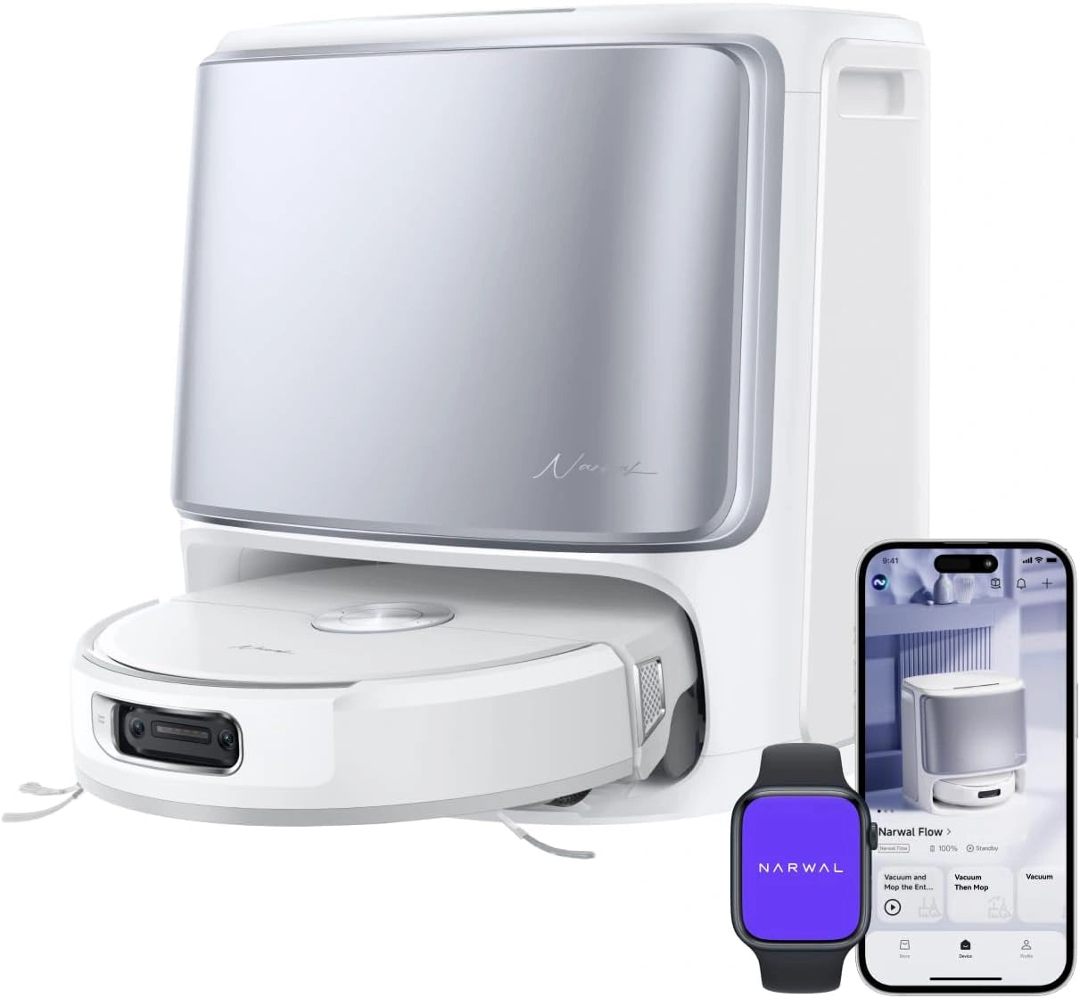 Aspirateur Robot Lavant Narwal Flow avec Station - Puissance 22 000 Pa, Anti-Enchevêtrement pour Poils d'Animaux, FlowWash, Eau Chaude 45-80°C, Nettoyage et Séchage Automatique