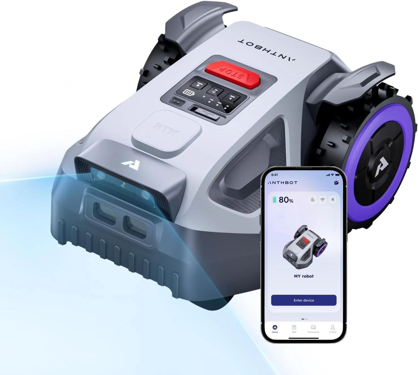 Robot Tondeuse ANTHBOT M9-1000㎡ avec NetRTK et 4G Gratuite, Coupe Programmée et Réglable