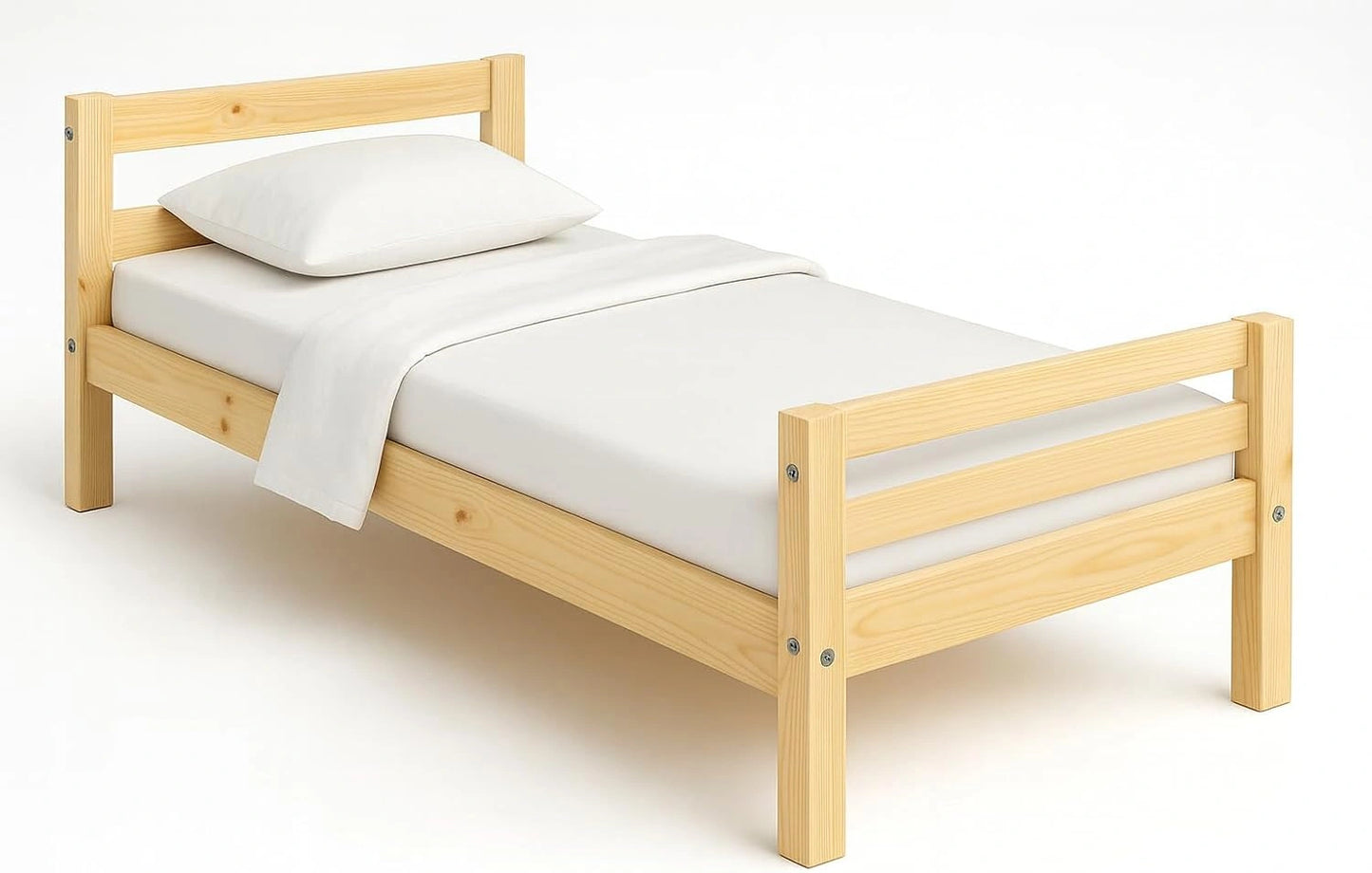 Lit en Bois Massif 90 x 190 cm avec Sommier Inclus - Style Épuré pour Tous Âges