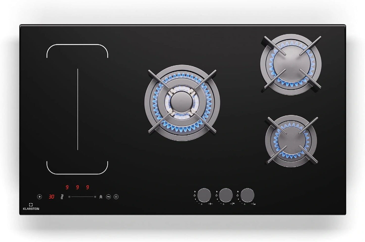 Klarstein MultiChef Plaque de Cuisson Mixte, 5 Zones, Induction et Gaz, Flexzone, Minuterie Intégrée, Noir Élégant