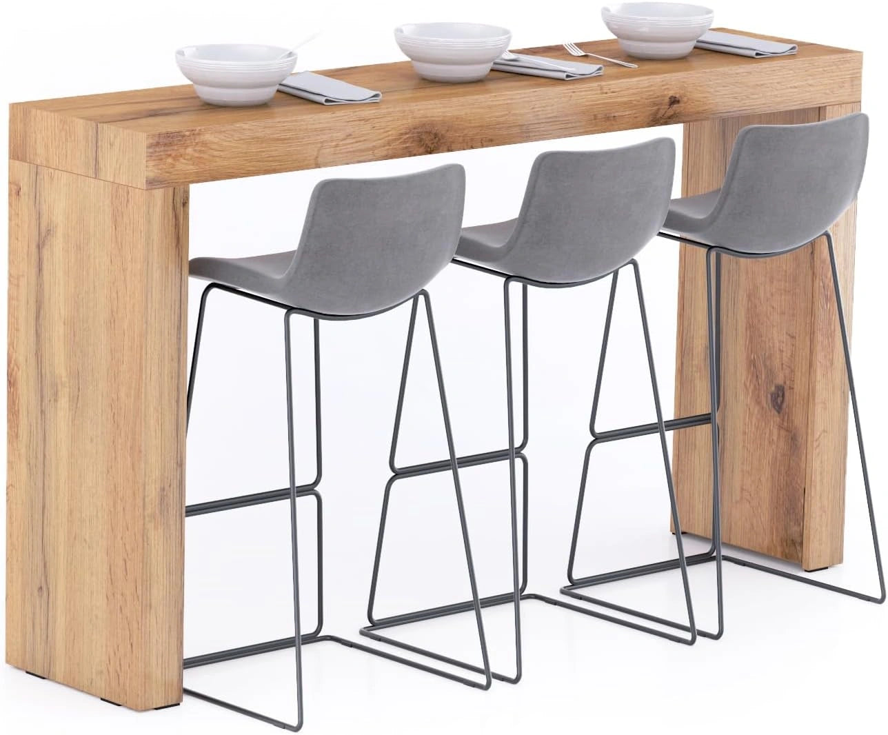 Table Haute de Cuisine en Bois Rustique, 180x40 cm, Fabriquée en Italie