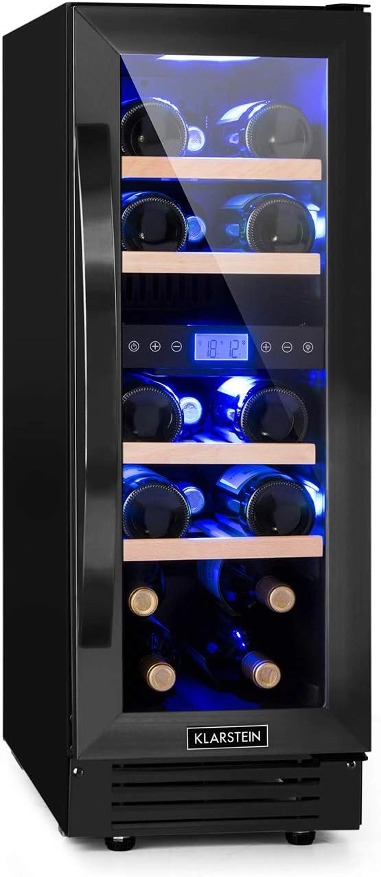 Cave à Vin Encastrable KLARSTEIN 53L, Porte en Verre, Double Zone, 17 Bouteilles