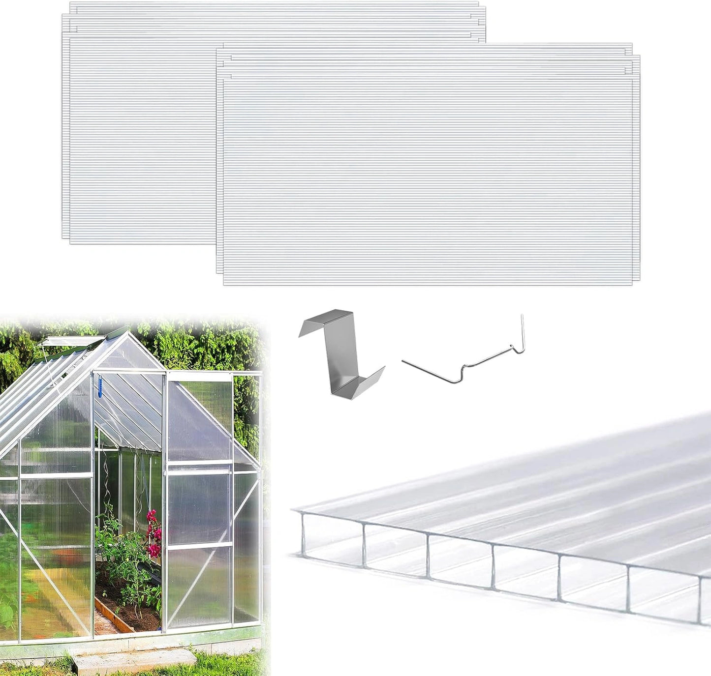 Kit de 28 serres en polycarbonate double couche, panneaux 4 mm pour jardin et terrasse, 60,5 x 121 cm
