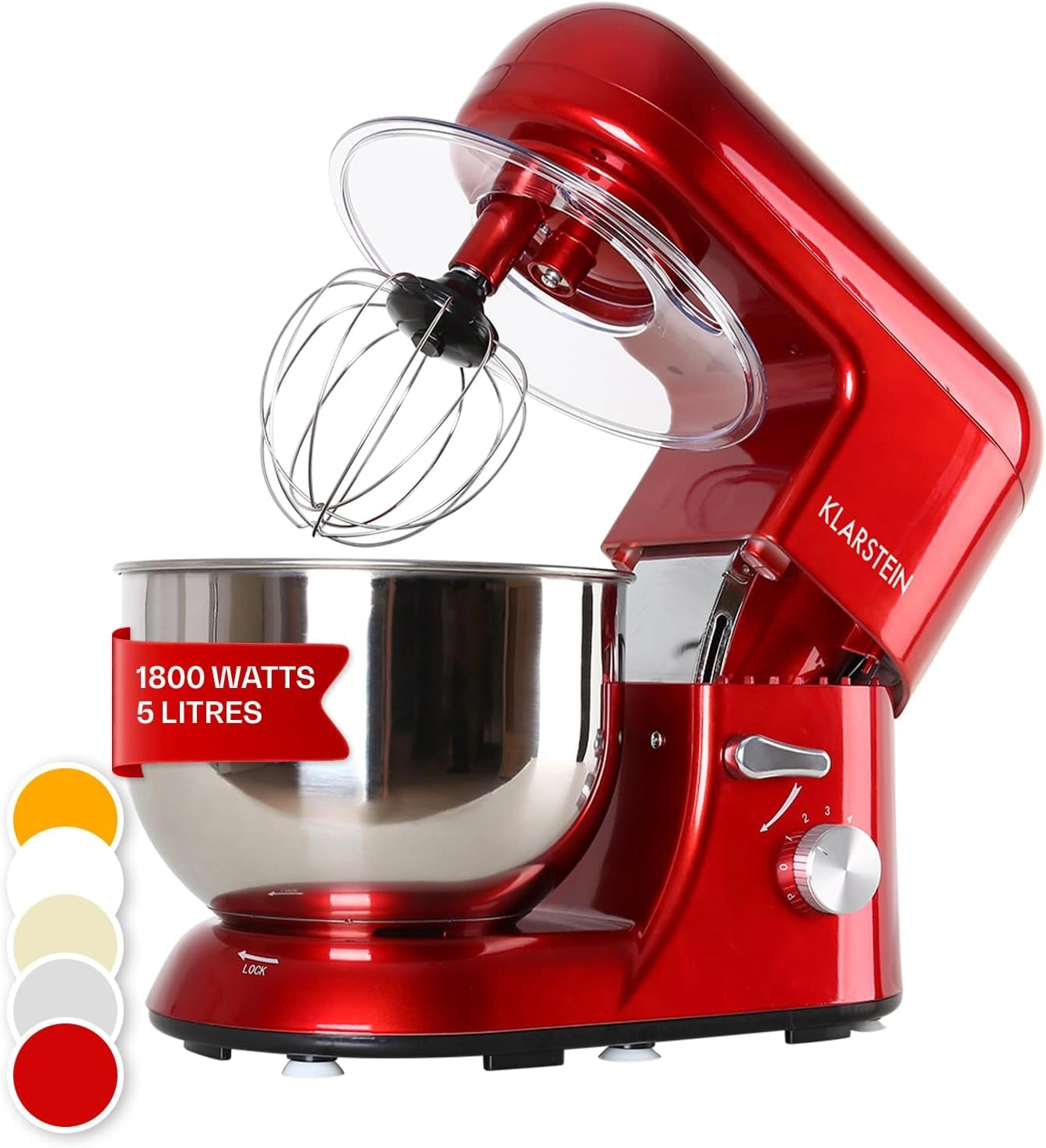 Klarstein Robot de Cuisine 1800W, Mélangeur à Bol 5L, 6 Vitesses, Rotation Planétaire, Accessoires Inclus