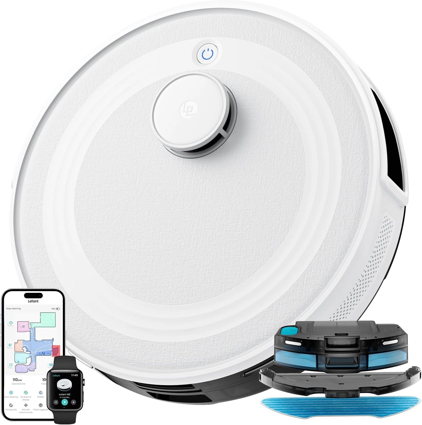 Lefant M2 Aspirateur Robot avec Navigation Intelligente, Puissance 6000Pa, Nettoyage Personnalisé, 160 Min d'Autonomie, Contrôle APP/Voix