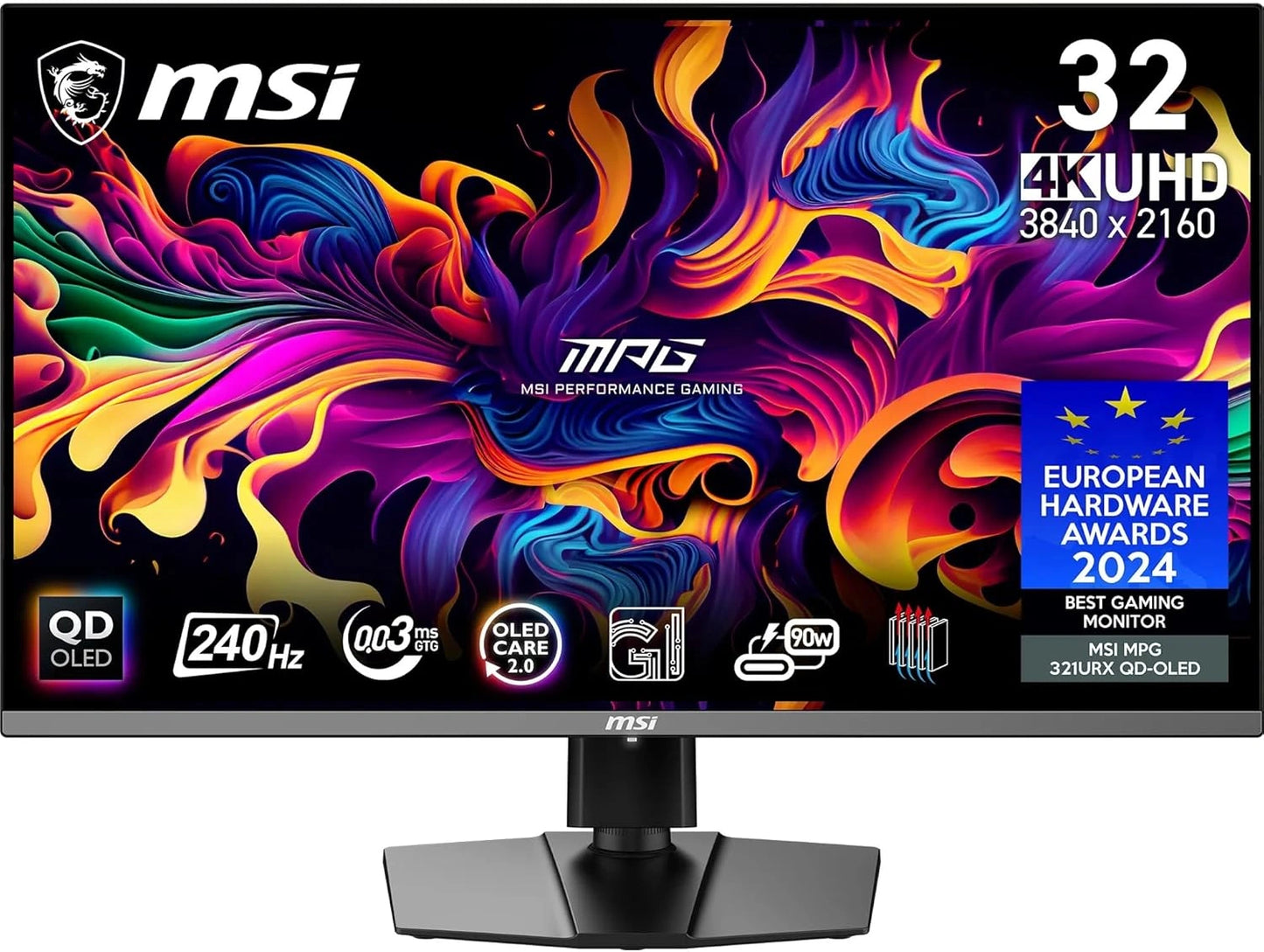 Moniteur Gaming 31.5" MSI MPG 321URX QD-OLED 4K UHD - Quantum Dot OLED, 240Hz, 0.03ms, 99% DCI-P3, ΔE≤2, DisplayHDR True Black 400, KVM, RGB, DP 1.4a, HDMI 2.1, USB-C
