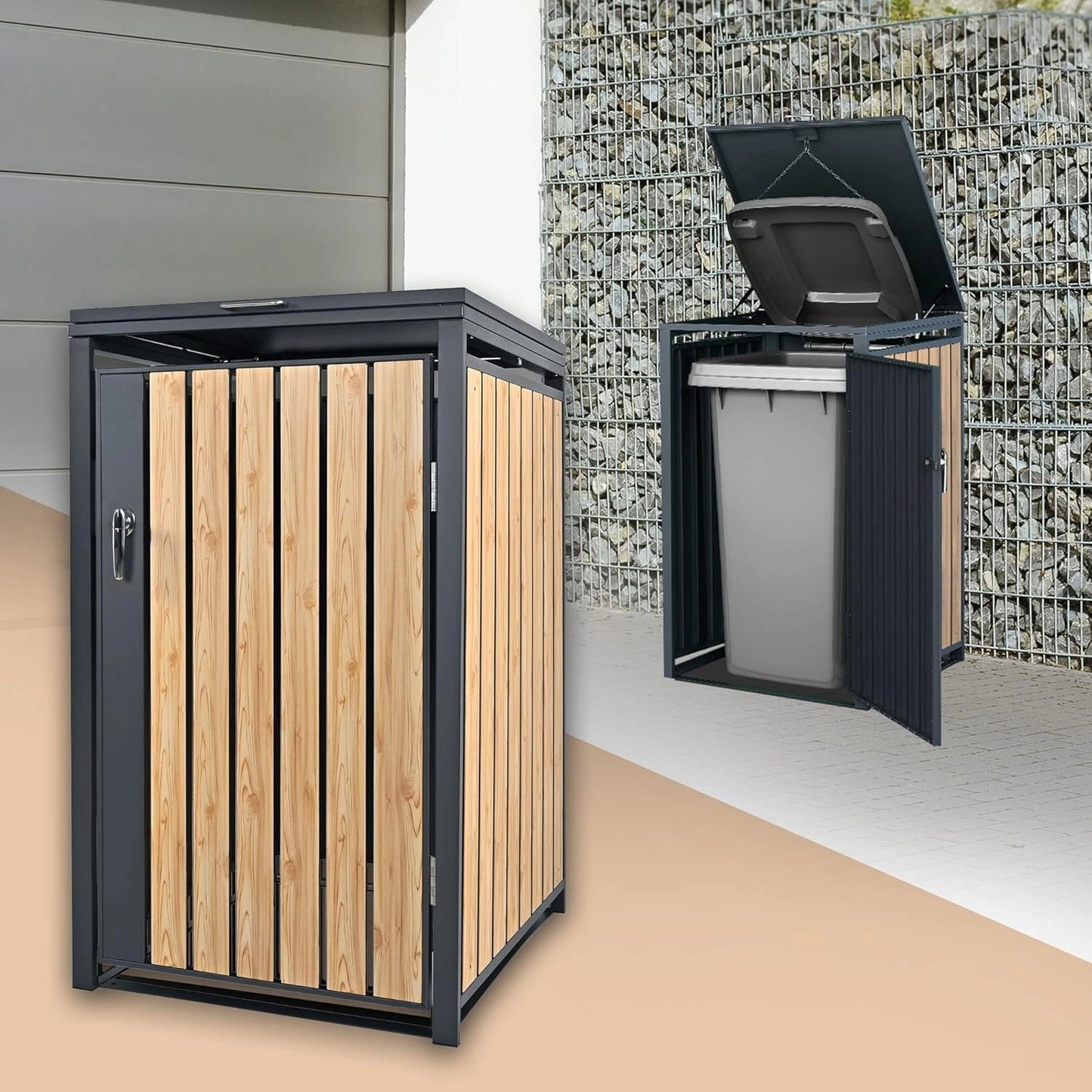 Abri pour Poubelle 240L en Acier Anthracite, Résistant aux Intempéries, avec Couvercle Rabattable