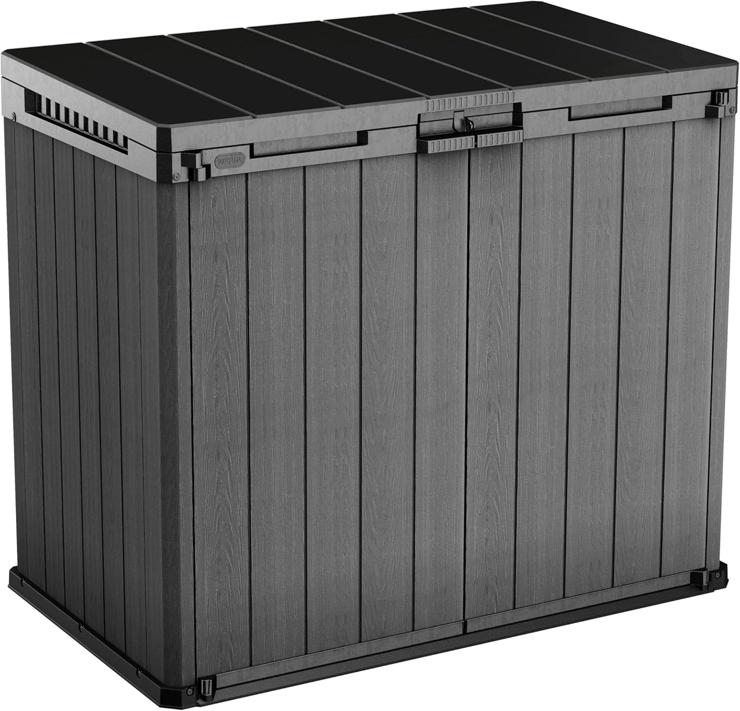 Armoire de Jardin Keter Darwin 1150L, Étanche, Style Bois, Verrouillable, Compatible 2 Poubelles 240L, 141x82x118cm, Gris