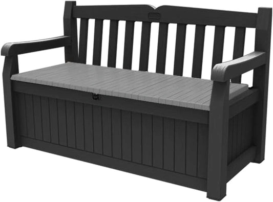 Banc de Jardin en Résine Anthracite avec Coffre Intégré, 140x60x84 cm