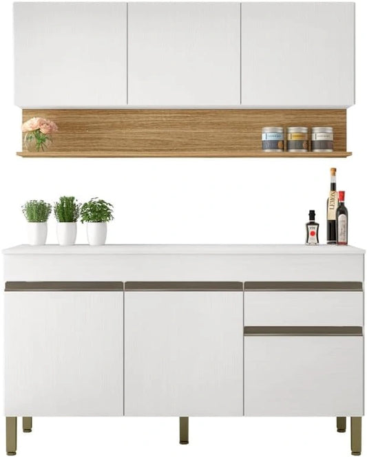 Ensemble de Cuisine en Chêne et Blanc avec 6 Portes et 1 Tiroir - 150 cm de Large