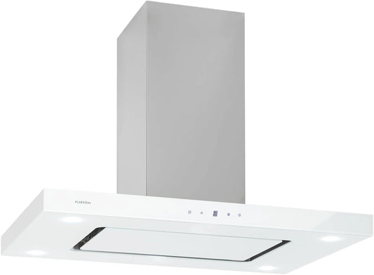 Klarstein Valeria Hotte Îlot - Puissance 230W, 650 m³/h, 3 vitesses, éclairage LED, tactile, verre inox, écoénergétique, Concept PureAmbience, blanc