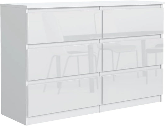Commode Moderne 6 Tiroirs Blanc Brillant 120 cm pour Chambre ou Bureau