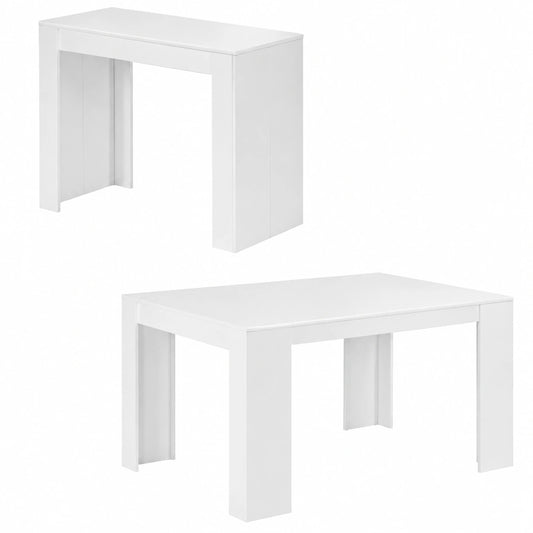 Table Console Extensible 6 Personnes en Bois Blanc 140 cm