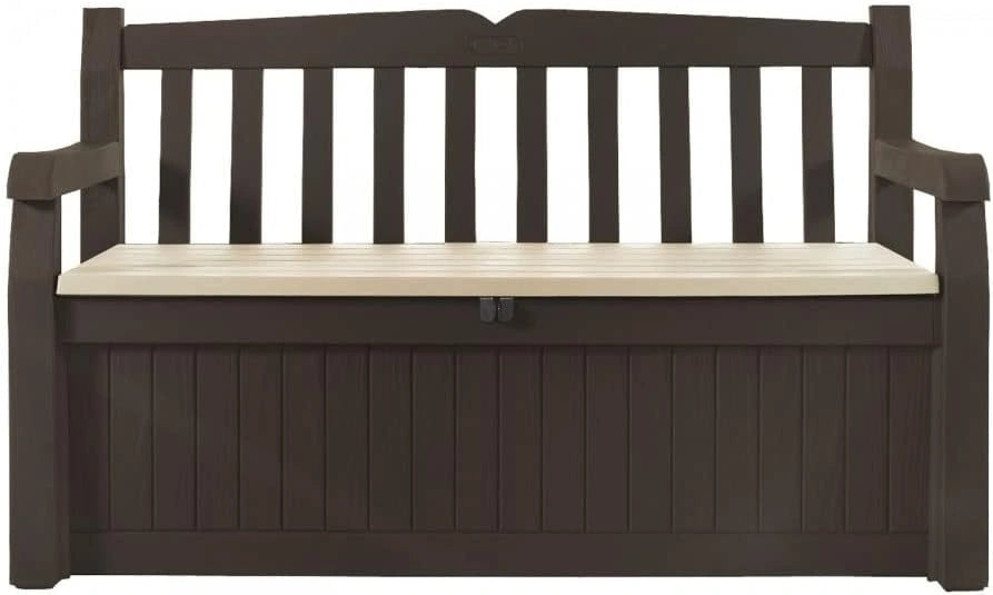 Banc de Jardin Keter Eden avec Coffre de Rangement 265L, Résine Marron et Assise Beige