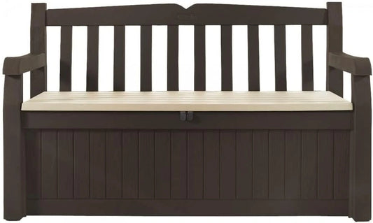 Banc de Jardin Keter Eden avec Coffre de Rangement 265L, Résine Marron et Assise Beige
