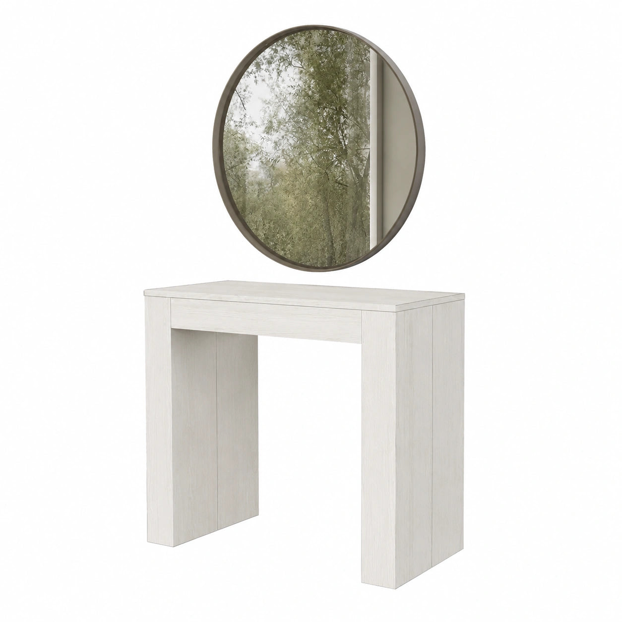 Table console extensible blanc frêne jusqu'à 12 personnes