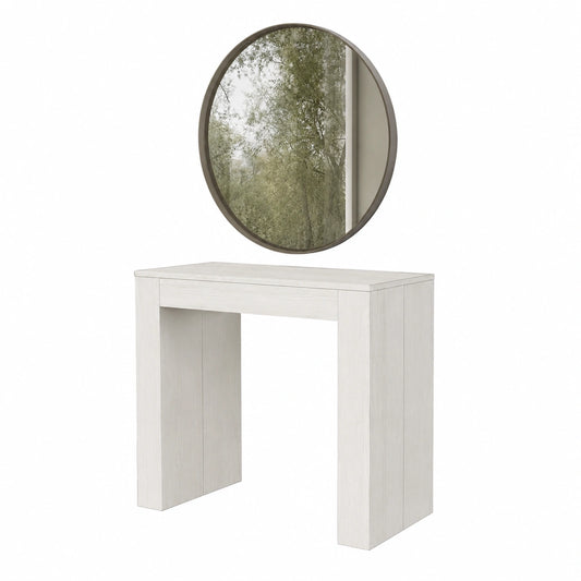 Table console extensible blanc frêne jusqu'à 12 personnes