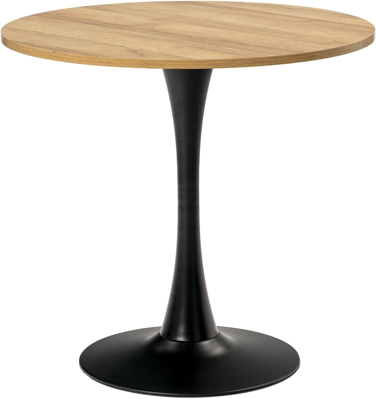 Table à Manger Ronde Vintage 2-4 Personnes, Bois et Métal, 80x80x75 cm, Chêne et Noir