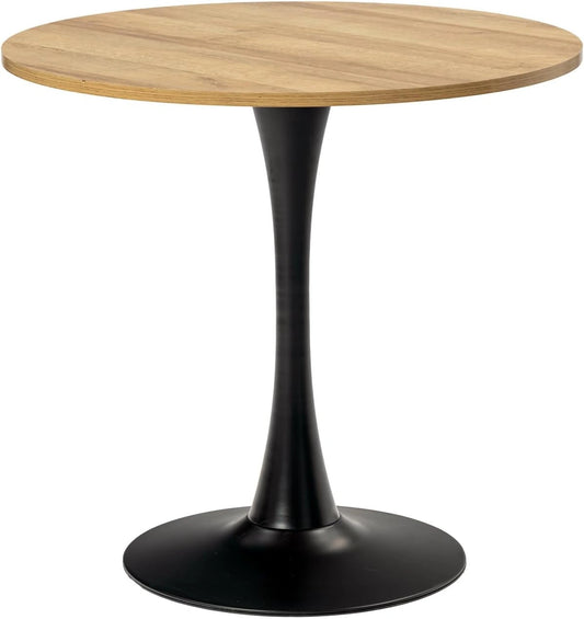 Table à Manger Ronde Vintage 2-4 Personnes, Bois et Métal, 80x80x75 cm, Chêne et Noir