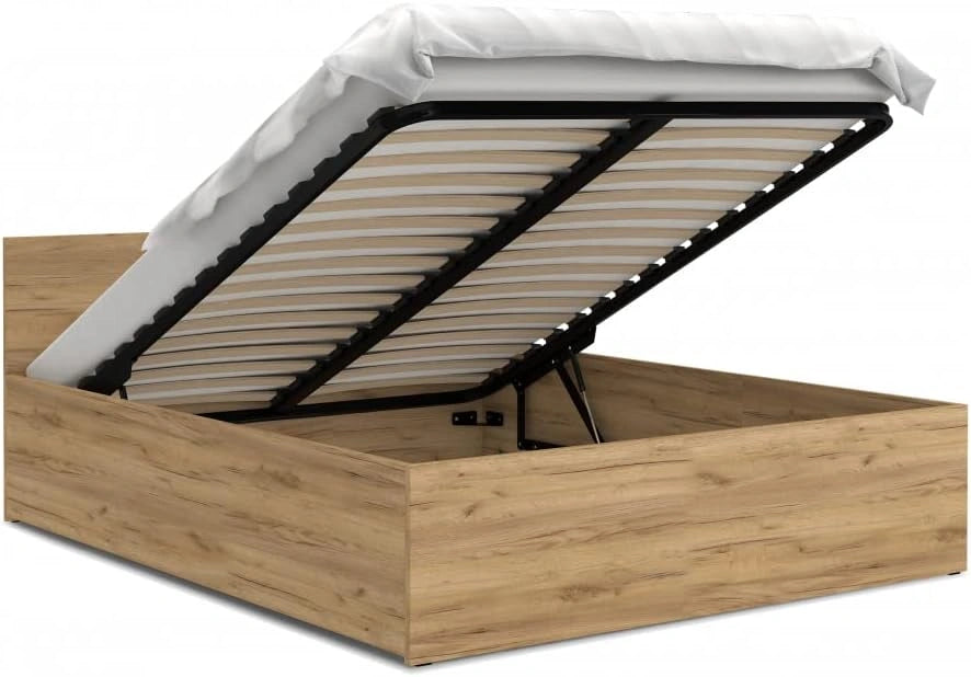 Lit avec Coffre 140x190 en Chêne avec Sommier Intégré