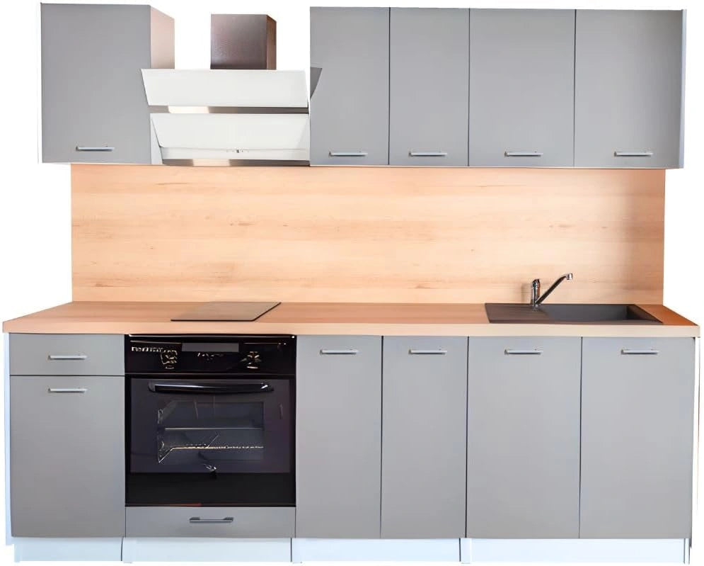 Ensemble de Cuisine Eco Gris Brillant 240 cm avec Rangements