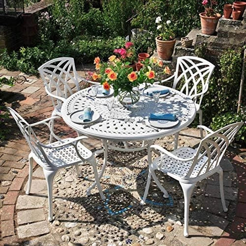 Ensemble de Jardin de Luxe: Table Ronde 120 cm avec 4 Chaises en Aluminium Blanc Résistant