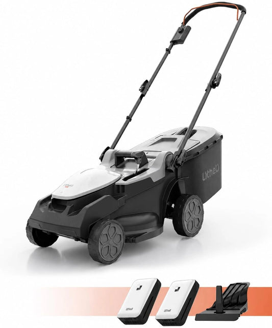 Tondeuse à Gazon Sans Fil Litheli 38cm - Moteur Brushless, 2 Batteries 20V 4.0Ah, Hauteur Ajustable 25-75mm, Bac de 40L, Jusqu'à 300m²
