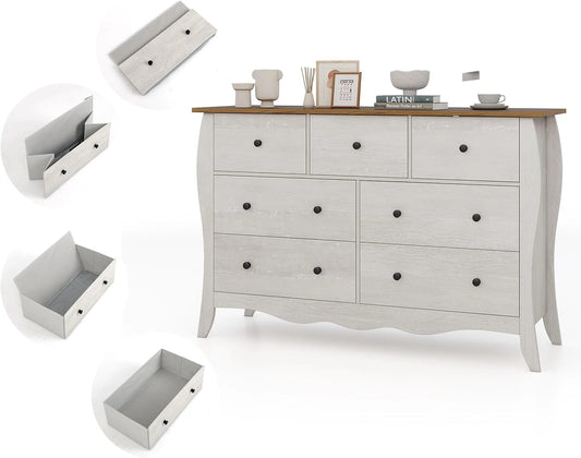 Commode en Tissu et Bois à 7 Tiroirs avec Dispositif Anti-basculement, pour Chambre, Salon ou Bureau, 120 x 38,5 x 97 cm