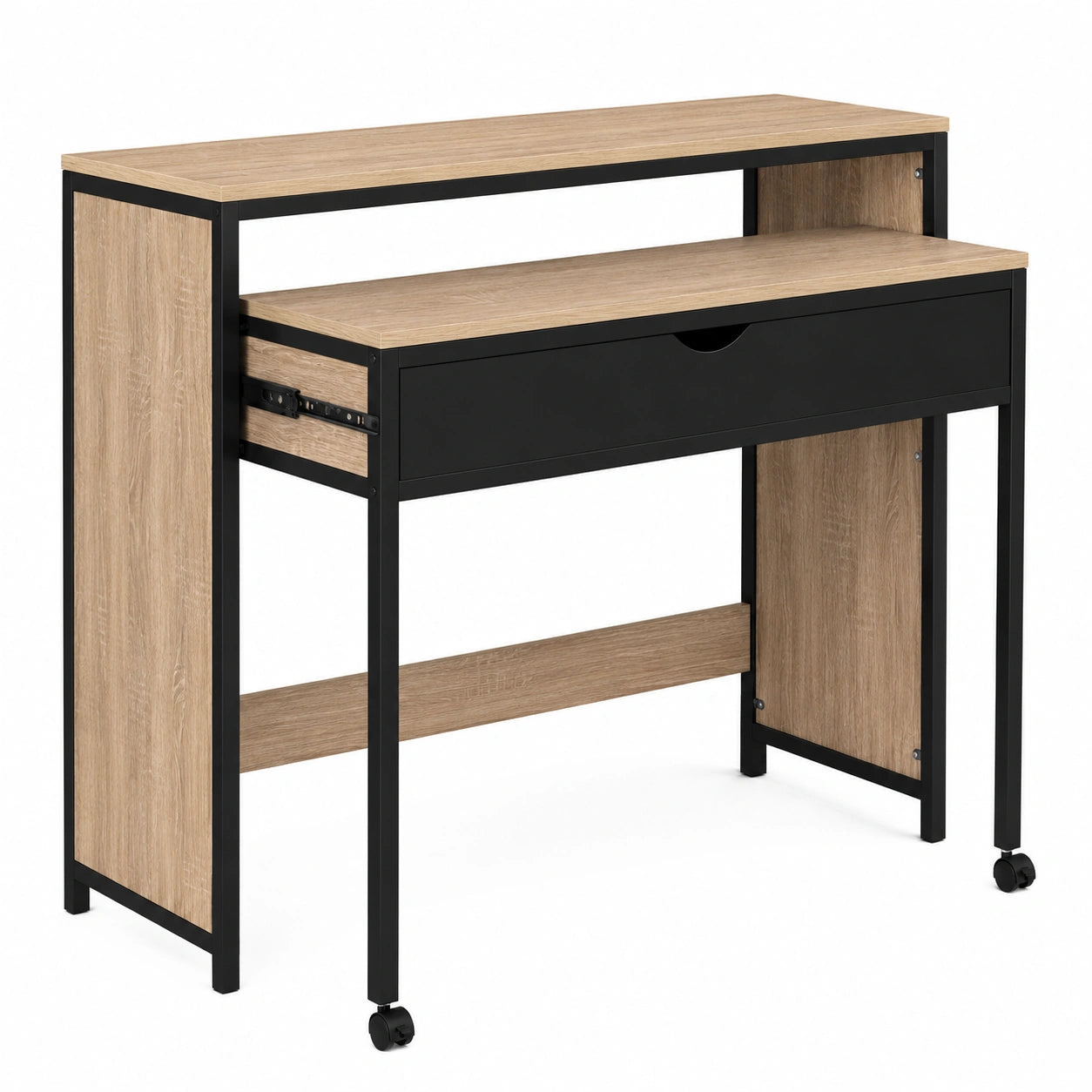Bureau extensible avec tiroir design industriel noir