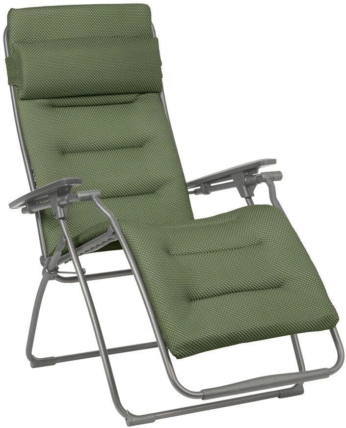 Lafuma - Chaise Longue Pliable Équilibrée Zéro Gravité | Fabrication Française - Garantie 5 Ans - Vert - Support Complet du Dos, Réglage d'Inclinaison Facile