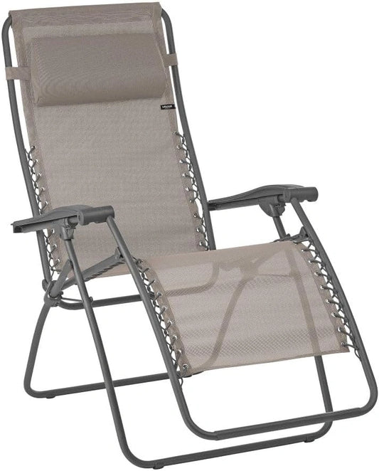 LAFUMA MOBILIER - Chaise Longue Relax Zéro Gravité Multiposition - Terrasse et Jardin, Confort Optimal, Fabriquée en France - Marron Châtaigne