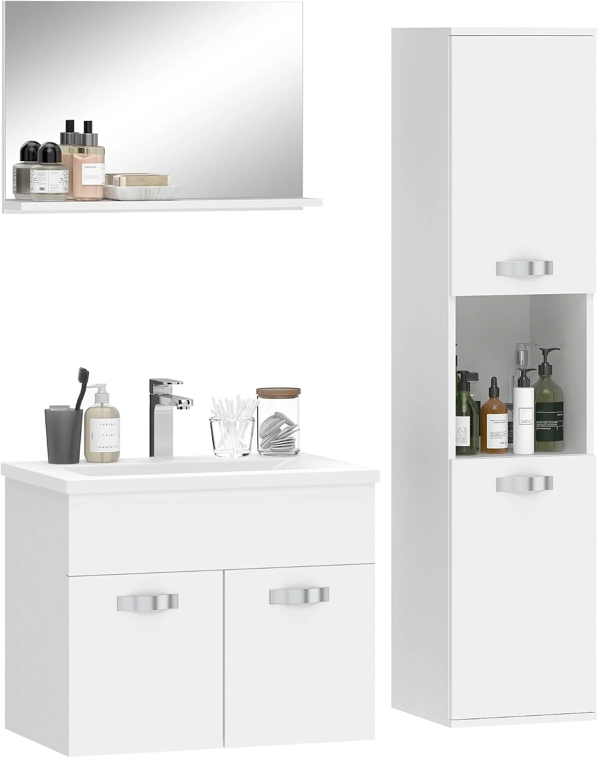 Ensemble Mobilier Salle de Bain Moderne 4 Pièces avec Lavabo en Céramique