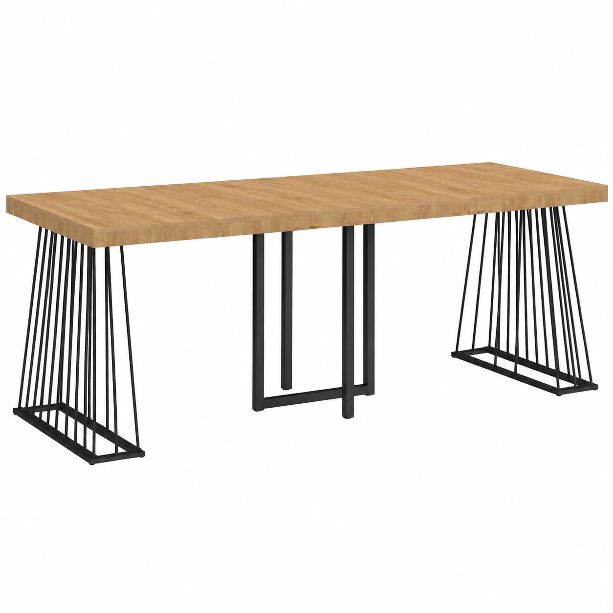 Table Console Extensible pour 10 Personnes avec Plateau en Bois et Pied en Métal Noir