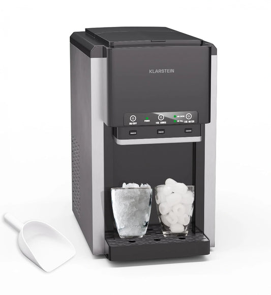 Klarstein ArcticBlend Machine à Glaçons 3-en-1, Capacité 20 kg/24h, Distributeur d'Eau, Réservoir 6L, Acier Inoxydable, Gris Foncé