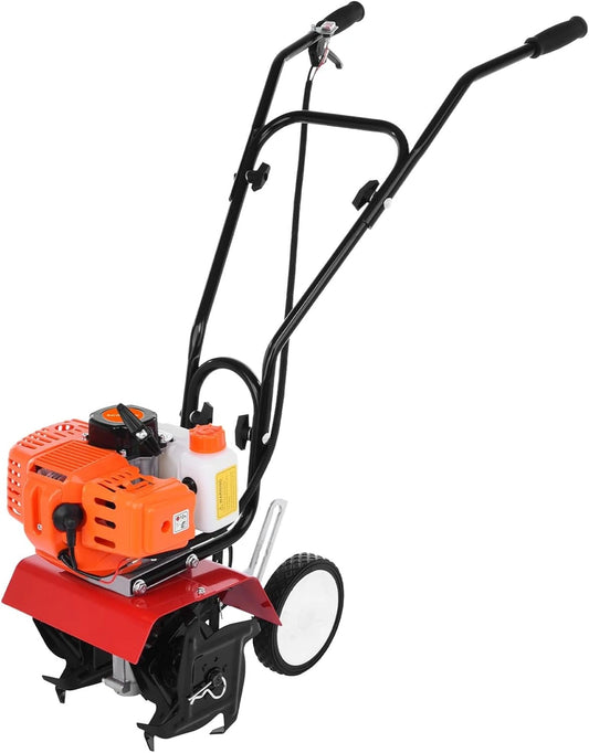 Motobineuse Thermique 52cc 2 Temps 3CV, Compacte et Puissante pour Jardinage, Largeur 30cm, Profondeur 10cm, Couleur Orange