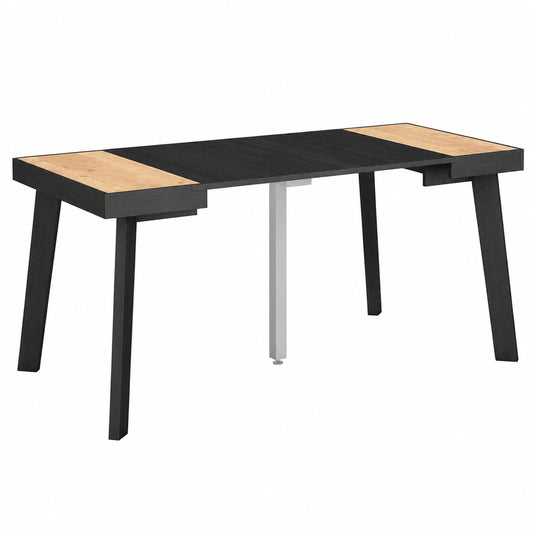 Console extensible moderne en chêne et noir pour 6 personnes