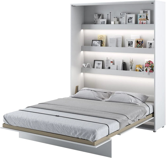 Lit Escamotable 2 Personnes Vertical Blanc - Armoire Intégrée