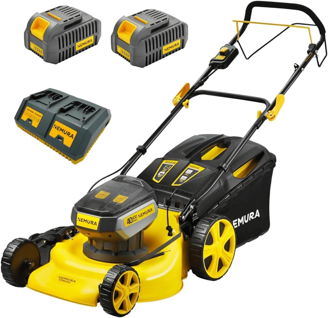 Tondeuse à Batterie Autotractée 80V, Coupe 46 cm, Mulching, Jusqu'à 500 m² - Inclut 2 Batteries 4Ah et Chargeurs - Design Français