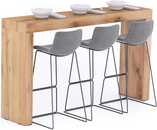 Table Haute de Cuisine en Bois Rustique, 180x40 cm, Fabriquée en Italie