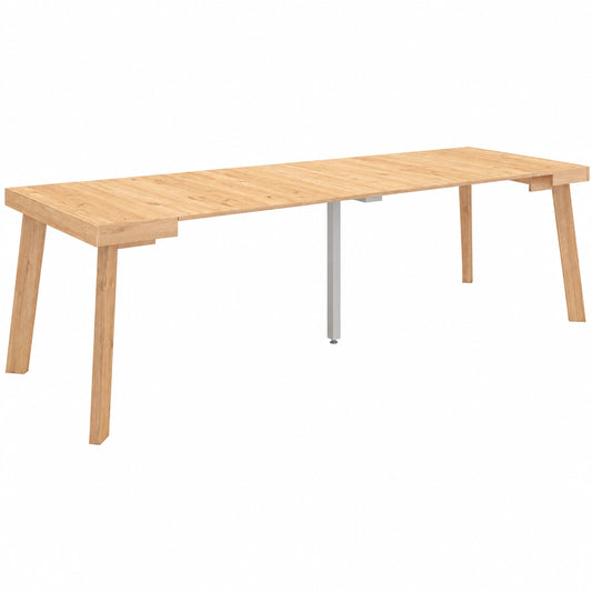 Table console extensible moderne en chêne pour 12 personnes avec pieds en bois