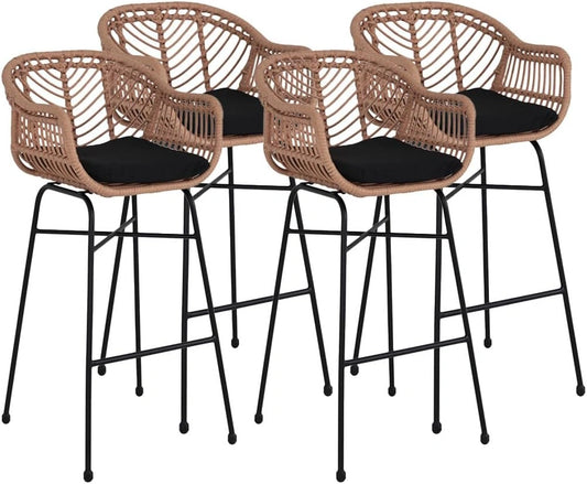 Tabourets Rosano x4, Effet Rotin et Bois Noir