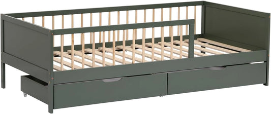 Lit pour Enfants 190x90cm en Bois Vert avec Tiroirs de Rangement