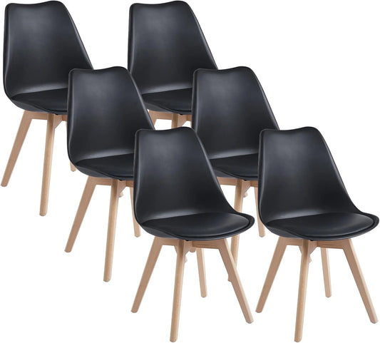 Ensemble de 6 Chaises Scandinaves Noires avec Pieds en Hêtre Massif pour Salle à Manger, Bureau ou Cuisine