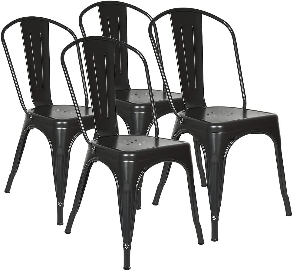 Ensemble de 4 Chaises Empilables en Métal Style Industriel pour Intérieur et Extérieur
