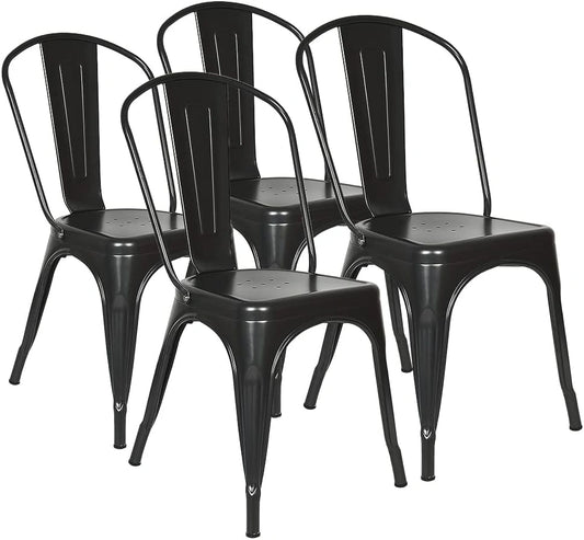 Ensemble de 4 Chaises Empilables en Métal Style Industriel pour Intérieur et Extérieur