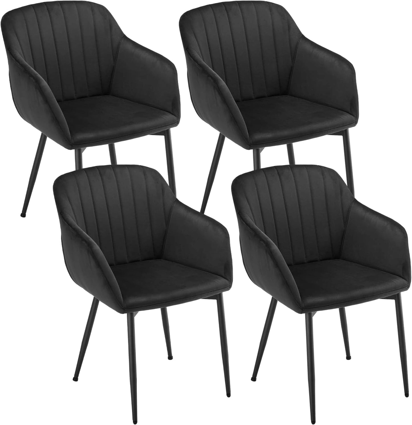 Ensemble de 4 chaises en velours noir avec accoudoirs, style moderne pour salle à manger et bureau