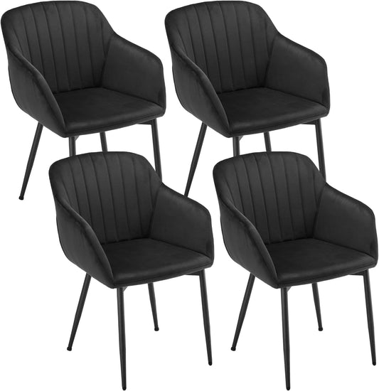 Ensemble de 4 chaises en velours noir avec accoudoirs, style moderne pour salle à manger et bureau