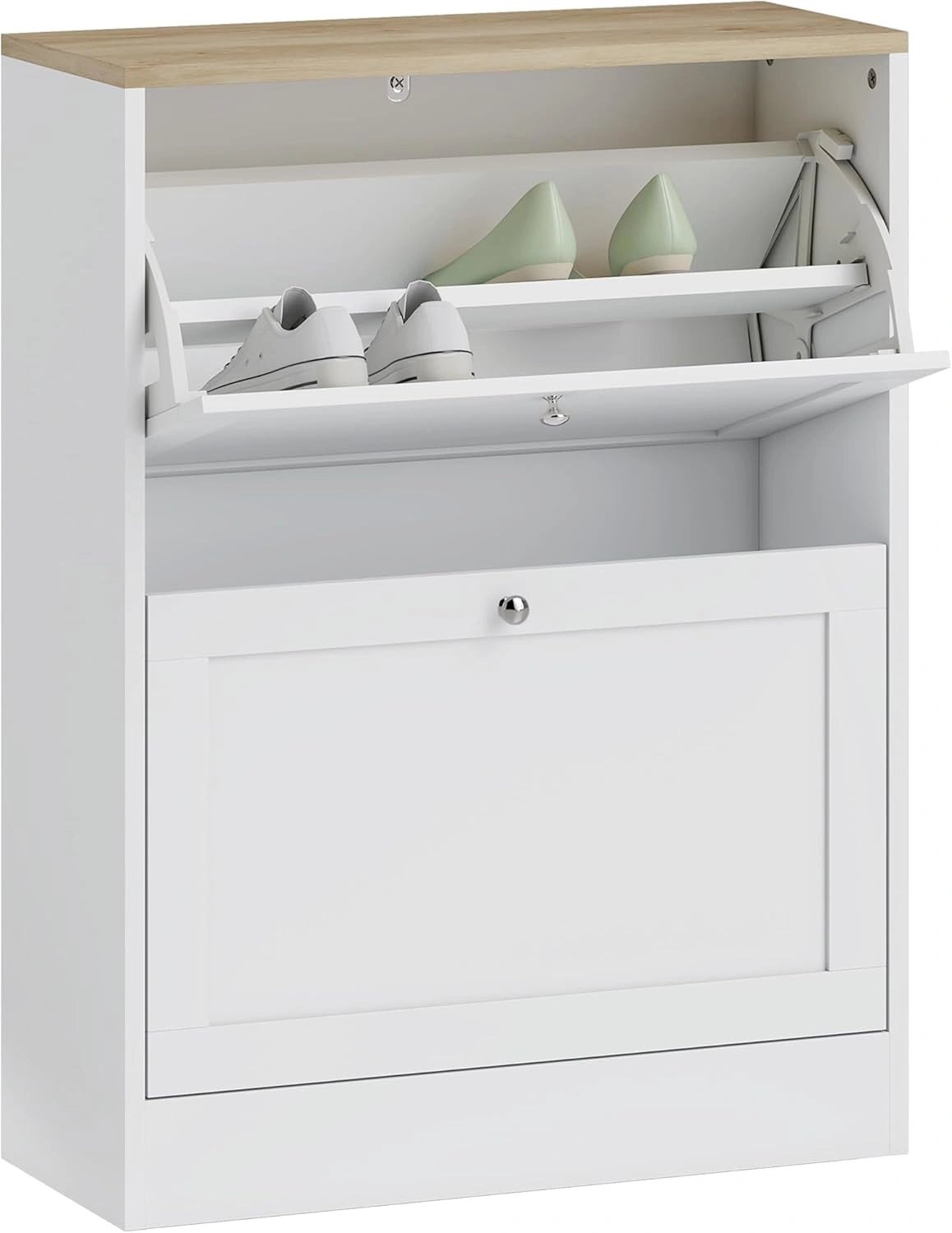 Armoire à Chaussures Moderne 12 Paires avec Tiroirs Rabattables et Étagères Ajustables, Blanc, 60x23,5x80 cm