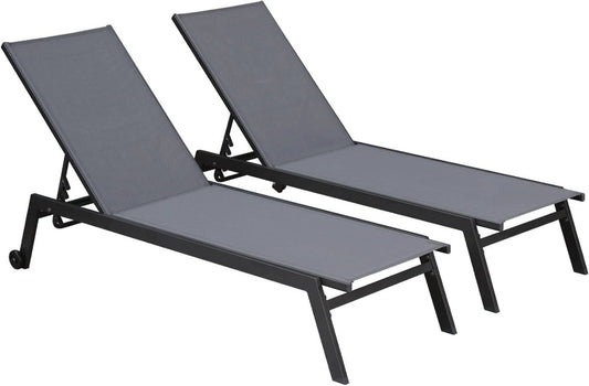 Chaises Longues Réglables Elsa en Aluminium Gris avec Roulettes